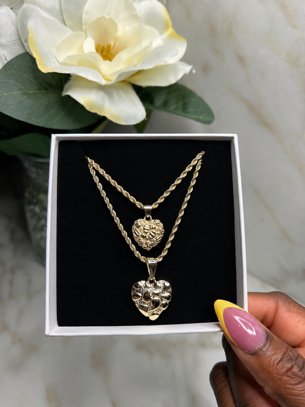 Gold Mother’s Love Legacy Necklace displayed in a box, a perfect Gift for Mother from Daughter.